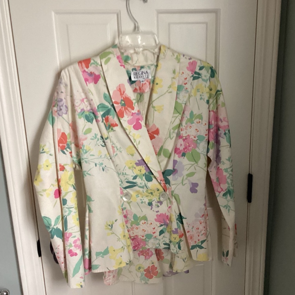 Regina Kravitz vintage floral polished cotton suit, Size 12